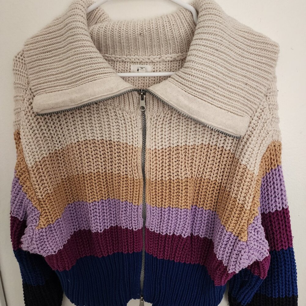 Aerie Full Zip Colorblock Crop Sweater